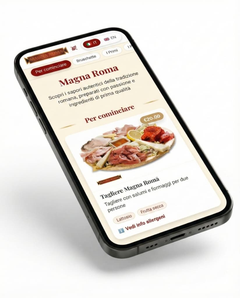 Anteprima del menu digitale su smartphone